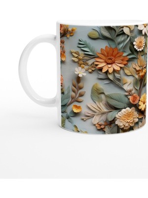 Sonbahar Bahçesi Rölyef Çiçekli Kupa Bardak