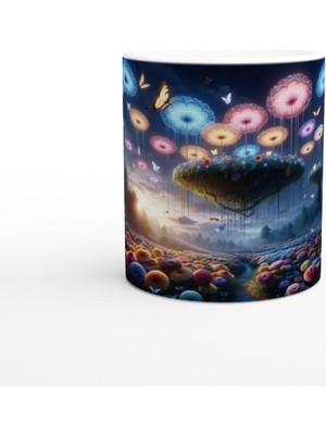 Büyülü Mantar Ormanı ve Uçan Çiçekler Baskılı Kupa Bardak