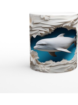 Beyaz Çiçekler Arasında Yüzen Yunus Su Altı Temalı Kupa Bardak