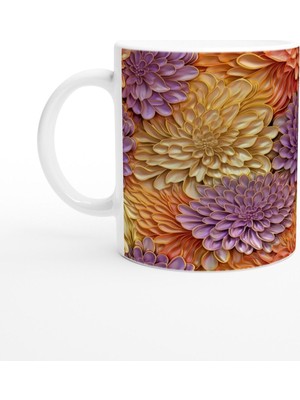 Altın Çerçeveli Mor ve Turuncu Çiçekli Kupa Bardak