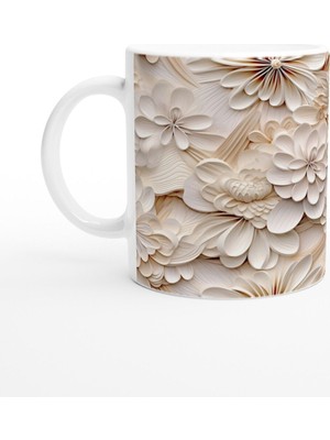 Krem Tonlarda Zarif Çiçekli Kupa Bardak