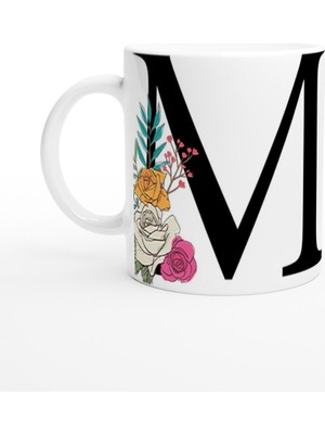 M Harfi Çiçek Motifli Kupa Bardak