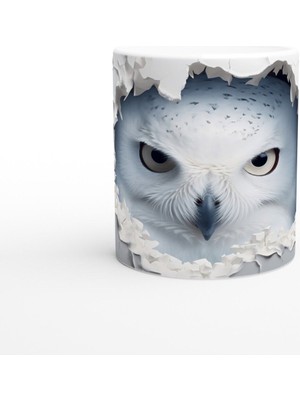 Beyaz Duvarı Delen Bakış: Kartal Gözlü Baykuş Baskılı Kupa Bardak