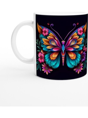 Renkli Çiçekli Kelebek Kupa Bardak