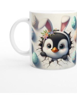 Tavşan Kulaklı Penguen Temalı Baskılı Kupa Bardak