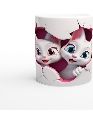Çatlak Duvar Arasından Bakan Sevimli Çift Kedi Baskılı Kupa Bardak