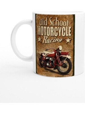 Eski Tarz Motosiklet Yarışı Temalı Retro Kupa Bardak