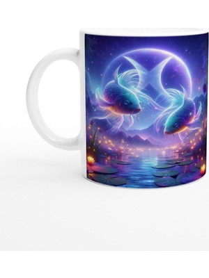 Balık Burcu Baskılı Kahve Kupası - Ay Işığında Zodyak Bahçesi Vs4