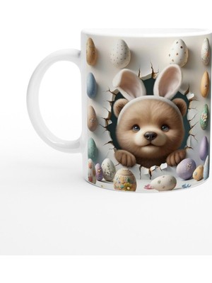 Tavşan Kulaklı Ayıcık ve Paskalya Yumurtaları Temalı Baskılı Kupa Bardak