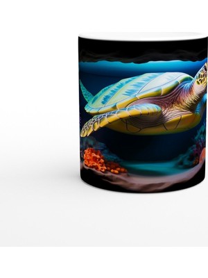 Mercan Mağarasında Yüzen Deniz Kaplumbağası Kupa Bardak