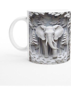 Ormanda Beliren Fil Silueti Temalı Baskılı Kupa Bardak