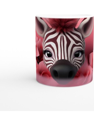 Pembe Çiçekler Arasında Zebra Temalı Baskılı Kupa Bardak