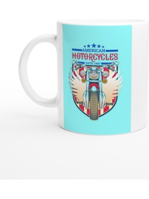 Amerikan Retro Motor Kanatlı Tasarım Baskılı Kupa Bardak