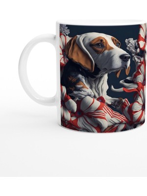 Çiçekler Arasında Basset Hound Temalı Baskılı Kupa Bardak