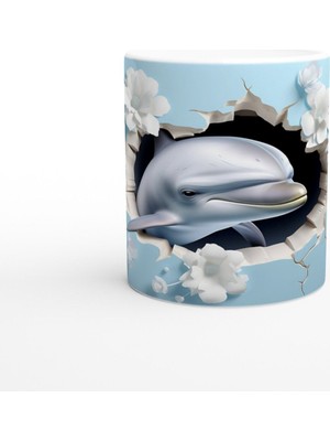 Çiçekler Arasında Sevimli Yunus Su Altı Temalı Kupa Bardak