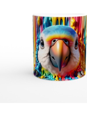 Renk Dalgaları Arasından Bakan Papağan Temalı Baskılı Kupa Bardak