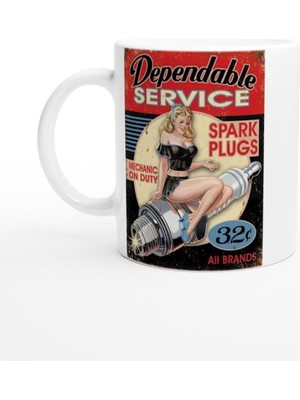 Pin-Up Bujili Retro Garaj Temalı Kupa Bardak