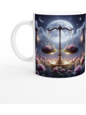 Terazi Burcu Baskılı Kahve Kupası - Ay Işığında Zodyak Bahçesi Vs1