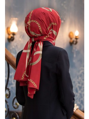 Lüks Medine Ipeği Zincirli Kemer Desenli Bordo Renkli 75X195 Kırışmaz Şal Moss Krep Dikiş Tipi Italy