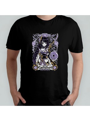 Pixxa Genshin Impact Raiden Shogun Unisex %100 Pamuklu Bisiklet Yaka T-Shirt Model 1