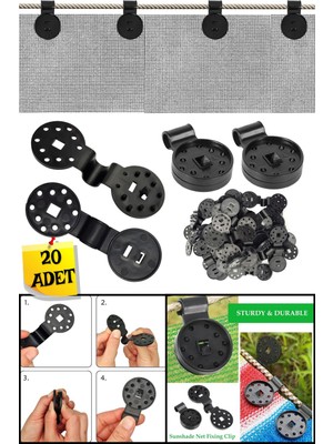 Toyfest 20'li Branda File Güneşlik Çadır Muşamba Gölgelik Balkon Örtüsü Sabitleme Klipsi Kilit Aparatı