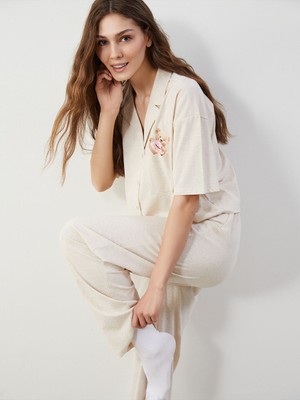 Lc Waikiki Yeni Sezon Gomlek Yaka Ayi Teddy Baskili Kadin Pijama Takimi - S5GT42Z8