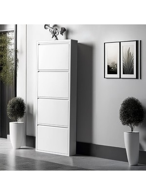 4'lü Metal Ayakkabılık Beyaz