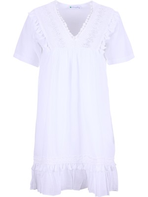 White By Nature V Yaka Beyaz Orta Kadın Elbise 110248