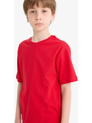 DeFacto Erkek Çocuk Bisiklet Yaka Basic Düz Kısa Kollu Okul Tişörtü K1687A625AU