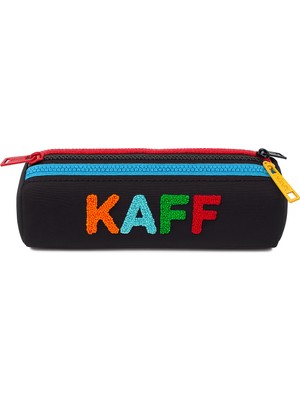 Kaff 01109 Siyah Üç Gözlü Renkli Fermuar Su Geçirmez Bondit Kumaş Peluş Baskılı Kalem Kutusu Kalemlik