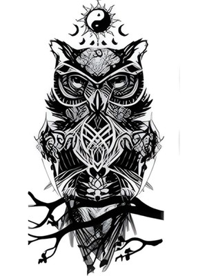 Tattoo FF-192 Orta Boy Etnik Baykuş Desen Geçici Dövme-Tatto