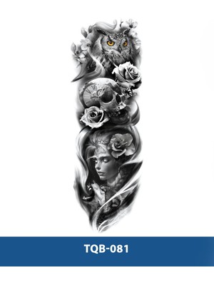 Tattoo TQB-081 Baykuş Kurt ve Kadın Desen Geçici Kol Dövmesi
