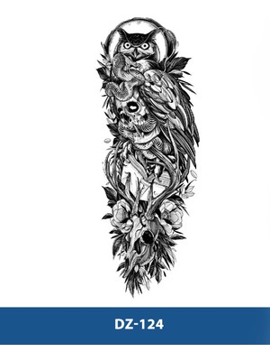 Tattoo DZ-124 Baykuş ve Kurukafa Desen Geçici Kol Dövmesi-Tatto