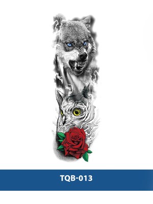 Tattoo TQB-013 Kurt Baykuş ve Gül Desen Renkli Geçici Kol Dövmesi
