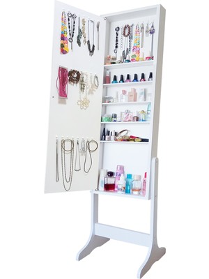 First Mobilya - Yıldız - Ayaklı-Demonte - Aynalı Takı ve Aksesuar Dolabı-BEYAZ/BEYAZ