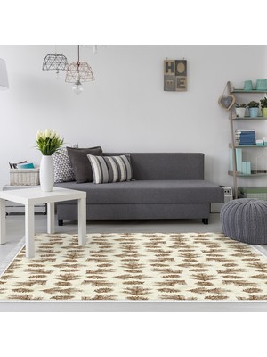 Dekoreko Kaymaz Dijital Mutfak & Salon Halı Saray Deri Saçaklı Vintage AL5013 Bej