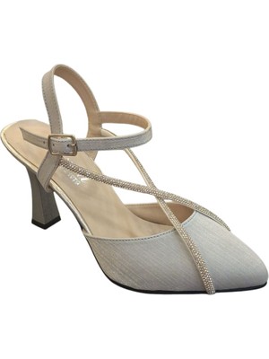 Solmaz Damla Arka Açık Simli Topuklu Ayakkabı