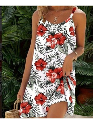 Kadın Ip Askılı Çiçek Desenli Süprem Elbise