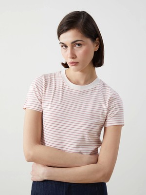 Lcw Vision Kirmizi Bisiklet Yaka Çizgili Kadın Tişört