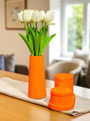 Nevhan Sanat 6 Parça El Yapımı Beton Dekor Seti – Modern Vazo, Şekerlik, Kapaklı Kutu Ve Tepsi