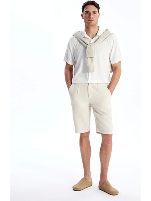 Southblue Bej Standart Kalıp Keten Karışımlı Erkek Şort