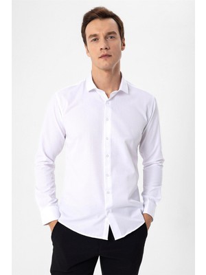 Süvari Slim Fit Mikro Desenli Kolay Ütü Teri Emen Nefes Alan Kravat Yaka Dört Mevsim Erkek Gömlek