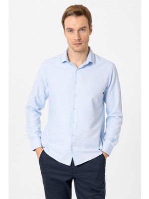 Süvari Slim Fit Mikro Desenli Kolay Ütü Teri Emen Nefes Alan Kravat Yaka Dört Mevsim Erkek Gömlek