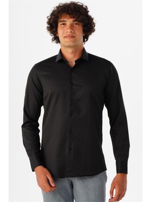 Süvari Slim Fit Mikro Desenli Kolay Ütü Teri Emen Nefes Alan Kravat Yaka Dört Mevsim Erkek Gömlek