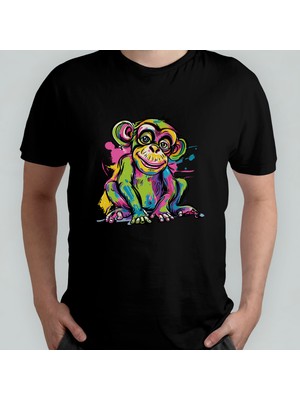 Pixxa Sevimli Maymun Unisex %100 Pamuklu Bisiklet Yaka T-Shirt Model 2