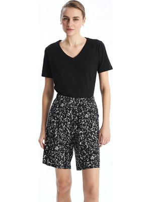 Lcwaıkıkı Classic Siyah Beli Lastikli Desenli Kadın Şort
