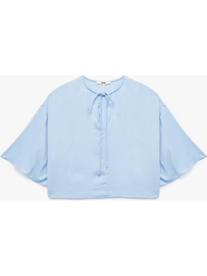 Yuvarlak Bağlamalı Yaka 3/4 Yarasa Kol Oversize Bluz