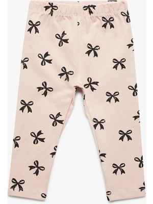 Fiyonk Detaylı Beli Lastikli Pamuklu Uzun Tayt