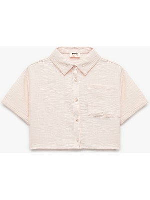 Kısa Kollu Düğmeli Cep Detaylı Crop Gömlek