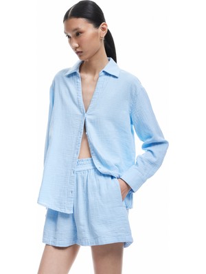 Pamuklu Uzun Kollu Oversize Müslin Gömlek